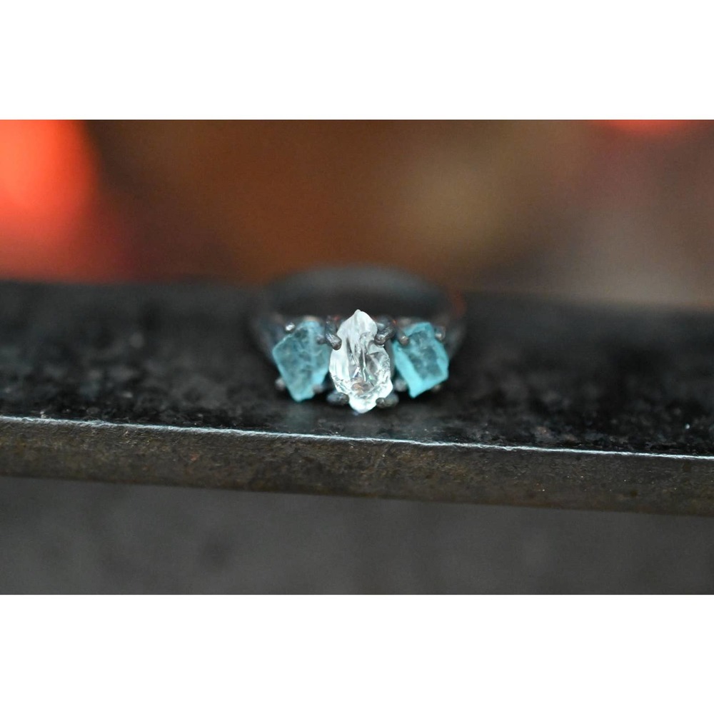 Raw Diamond Trillion Engagement Ring Aquamarine Rough Diamond Natural Un…